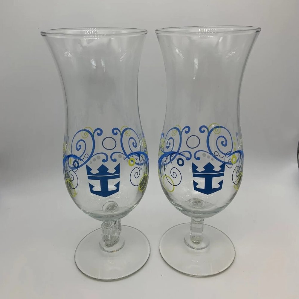 Set of Two Royal Caribbean Anchor Logo Hurricane Cocktail Glasses